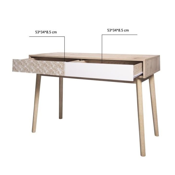 SOFIA Bureau 2 tiroirs - Bois avec motif - L 120 x P 55 x H 78 cm