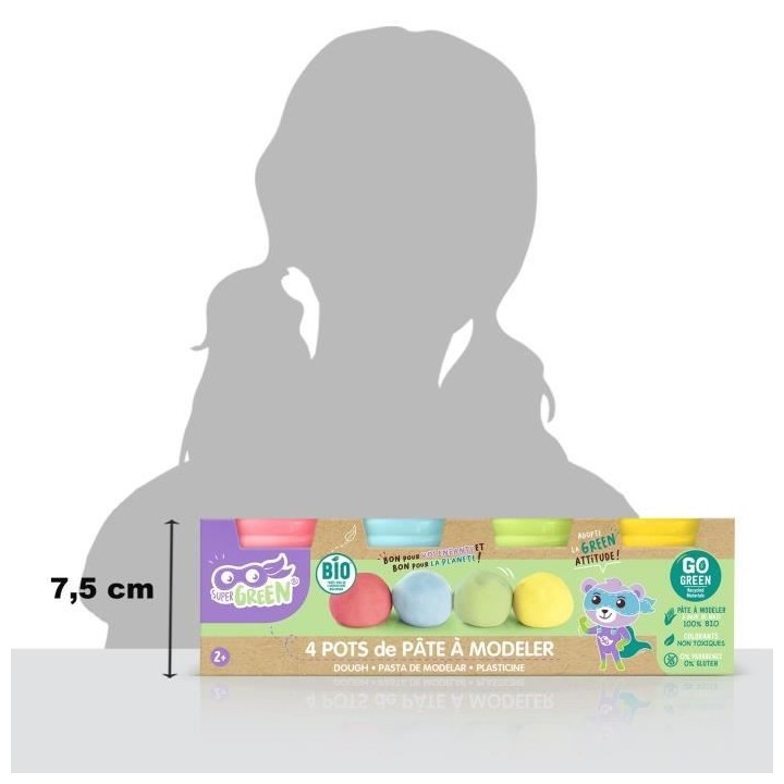 Kit de 4 pots de pâte a modeler bio - CANAL TOYS Super Green - Sans g