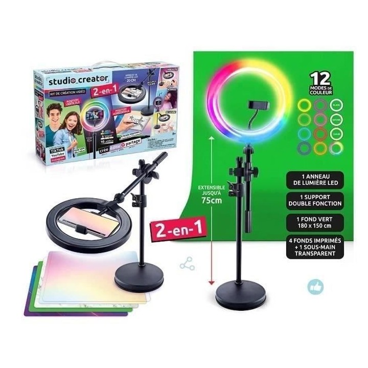 Canal Toys - Studio Vidéo 2-en-1 avec anneau lumineux LED multicolore