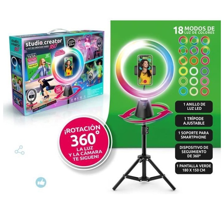 Kit de création vidéo avec rotation 360° et anneau lumineux LED mul