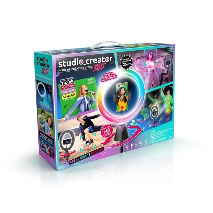 Kit de création vidéo avec rotation 360° et anneau lumineux LED mul