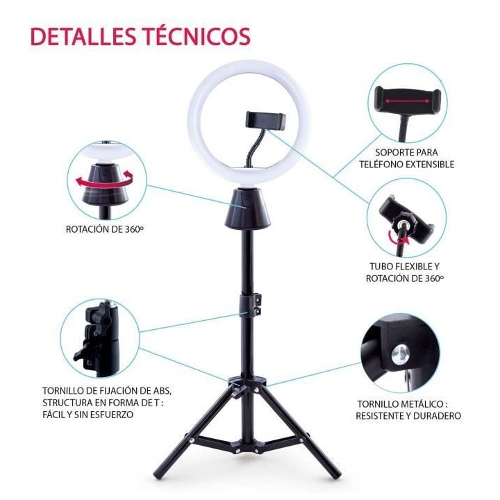 Kit de création vidéo avec rotation 360° et anneau lumineux LED mul