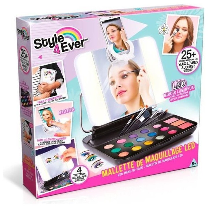 Mallette de maquillage pour enfant avec miroir LED et porte-téléphon