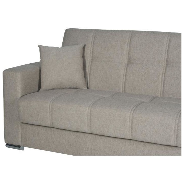 Canapé convertible 3 places - ALBA - Tissu beige - 2 coussins - Coffr