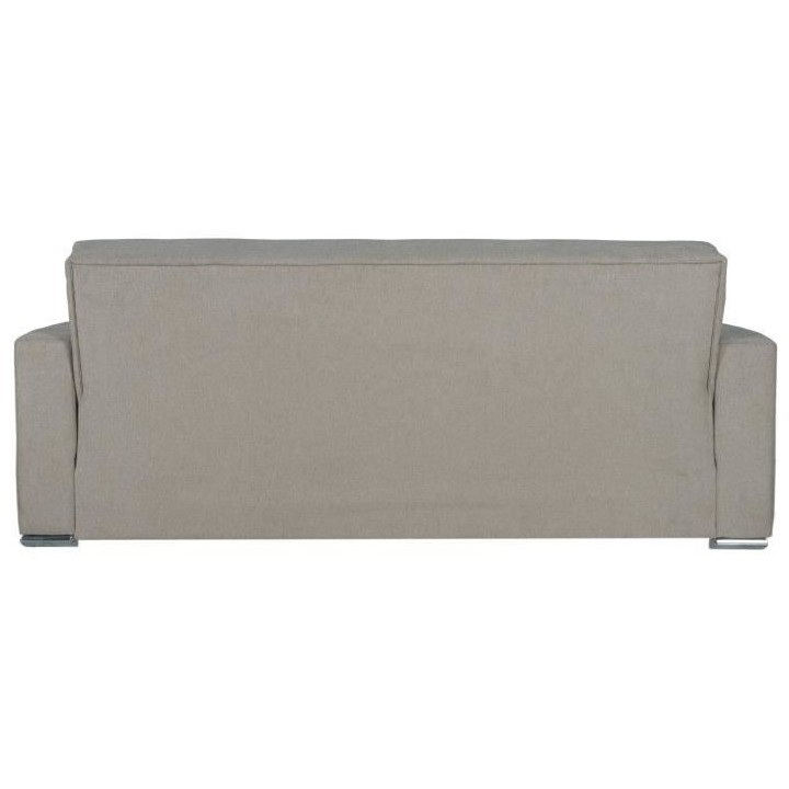 Canapé convertible 3 places - ALBA - Tissu beige - 2 coussins - Coffr