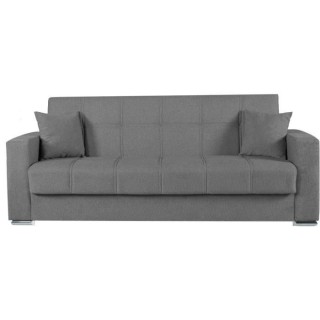 Canapé convertible 3 places - ALBA - Tissu gris foncé - 2 coussins -