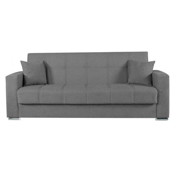 Canapé convertible 3 places - ALBA - Tissu gris foncé - 2 coussins -