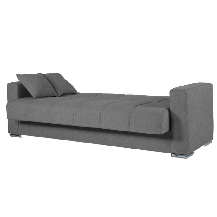 Canapé convertible 3 places - ALBA - Tissu gris foncé - 2 coussins -