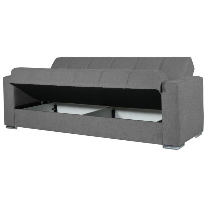 Canapé convertible 3 places - ALBA - Tissu gris foncé - 2 coussins -