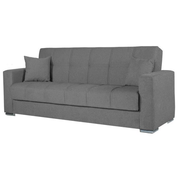 Canapé convertible 3 places - ALBA - Tissu gris foncé - 2 coussins -