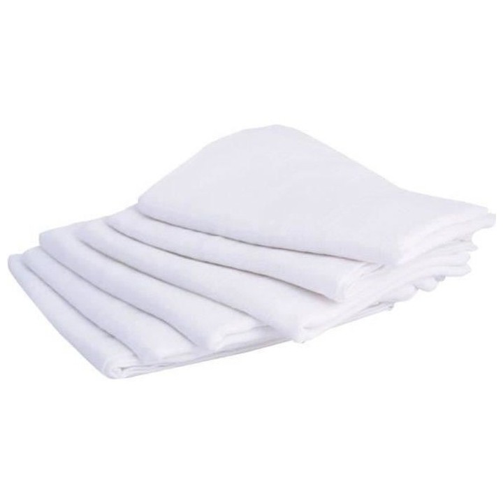 Lot de 6 langes carré - DOMIVA - Blanc - 70x70cm - 100% Coton - Lavab
