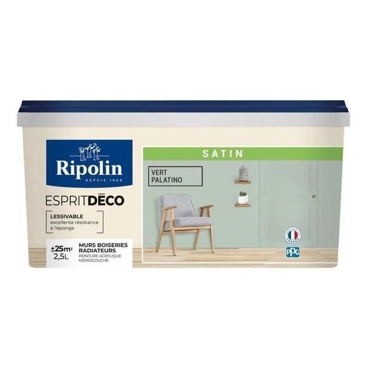 RIPOLIN Peinture Couleur Satin Ultra Couvrante pour Cuisine, Chambre,