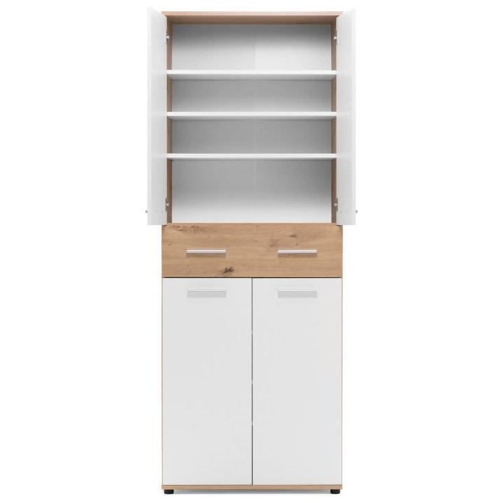 Meuble a chaussures Jacky 42 - Chene Artisan / Blanc - 70 x 185 x 35 c