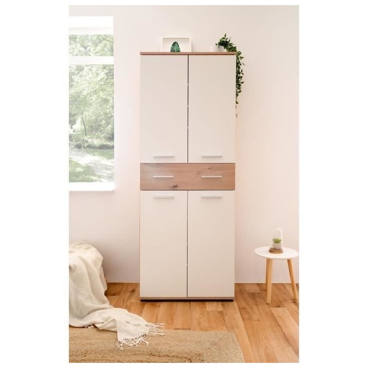 Meuble a chaussures Jacky 42 - Chene Artisan / Blanc - 70 x 185 x 35 c