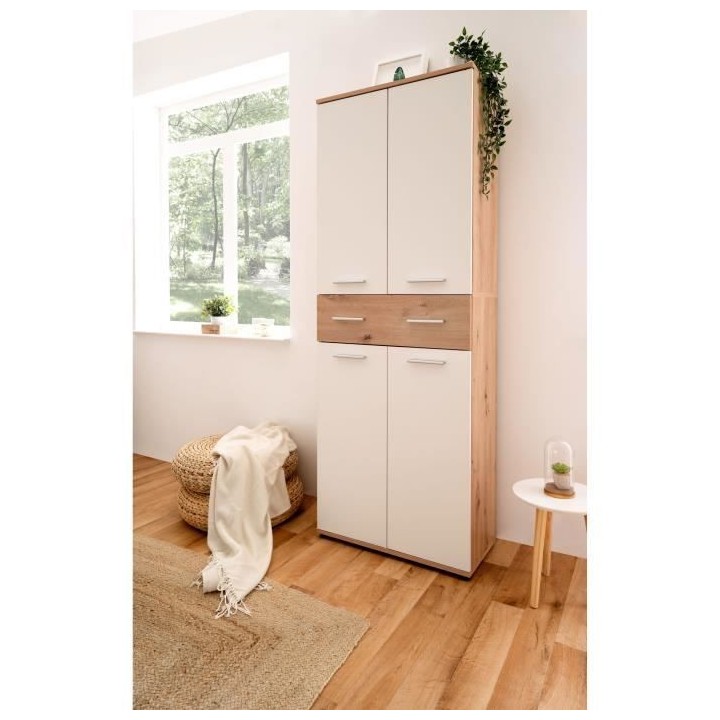 Meuble a chaussures Jacky 42 - Chene Artisan / Blanc - 70 x 185 x 35 c