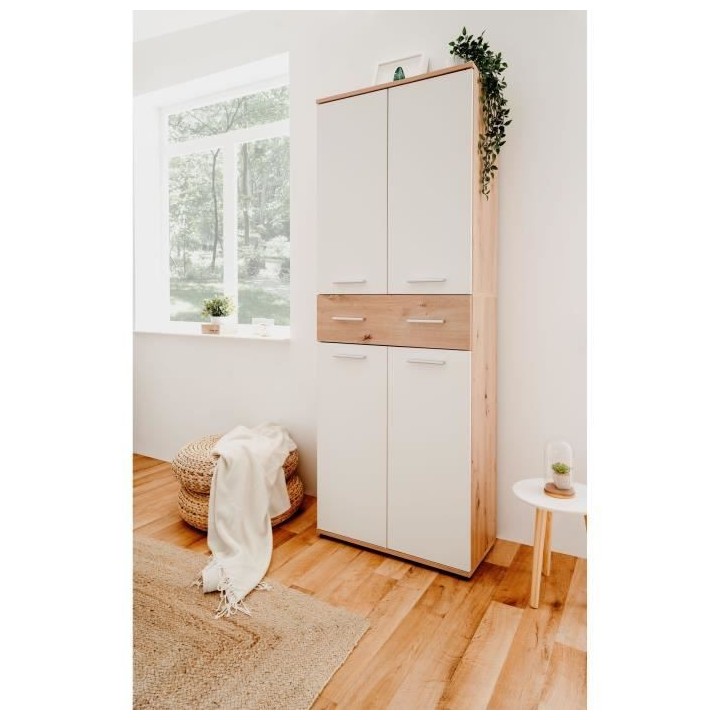 Meuble a chaussures Jacky 42 - Chene Artisan / Blanc - 70 x 185 x 35 c