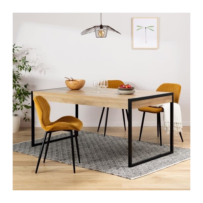 Table a manger fixe HIGH ROCK - 2 tiroirs - Rectangulaire - 6 personnes - L 166 x P 90,2 x H 76,9 cm