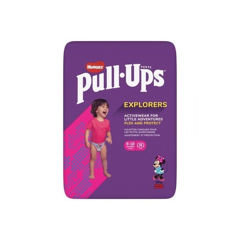 HUGGIES PULL-UPS Couches bébé fille - Taille 4 - 9 a 8 mois - 8 a 12 kg - Le paquet de 36 couches