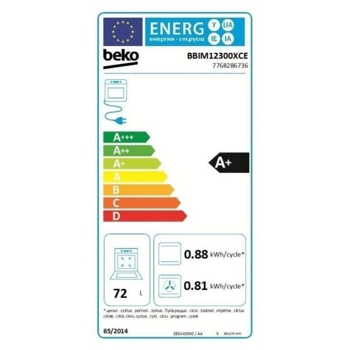 Four encastrable - BEKO - BBIM12300XCE - Chaleur pulsée 3D - 72 L - I