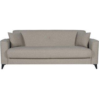 Canapé convertible 3 places - BERGAMO - Tissu beige - 2 coussins - co