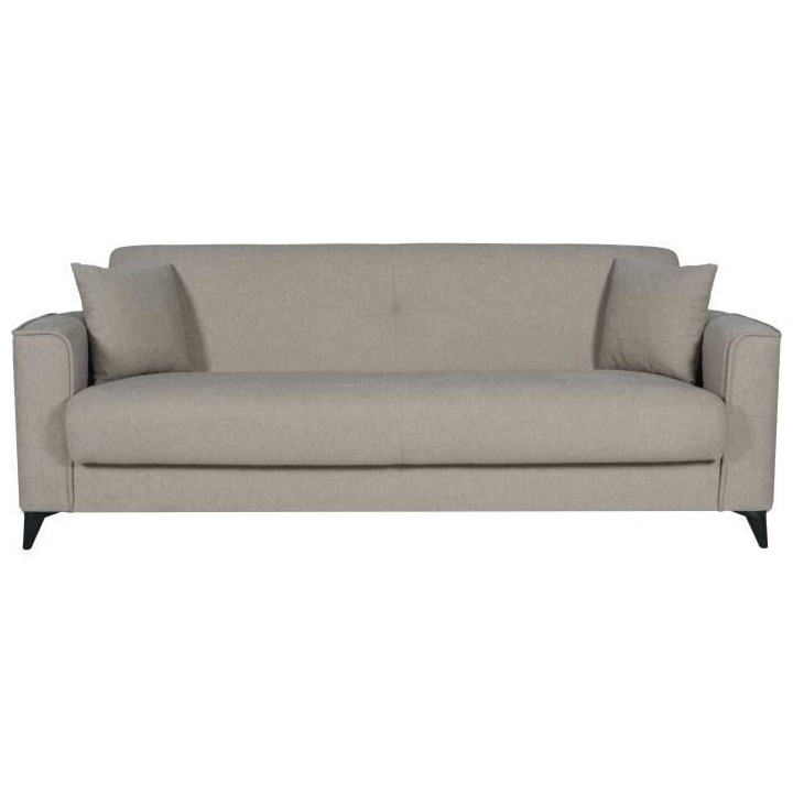 Canapé convertible 3 places - BERGAMO - Tissu beige - 2 coussins - co