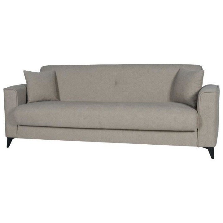 Canapé convertible 3 places - BERGAMO - Tissu beige - 2 coussins - co