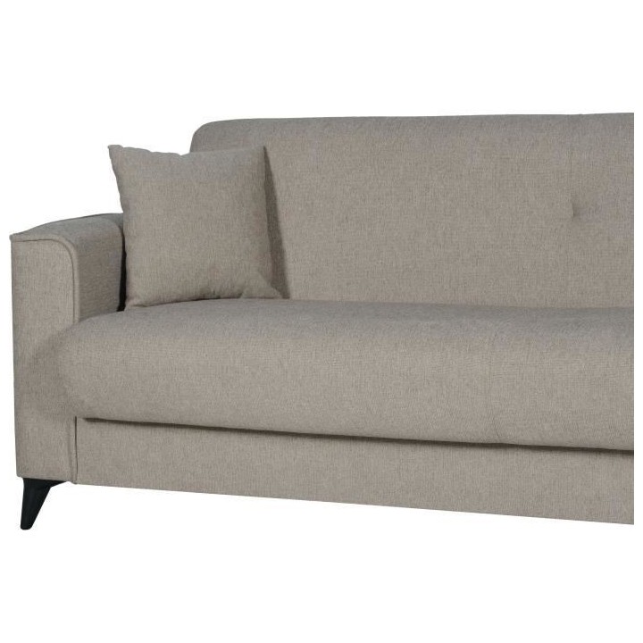 Canapé convertible 3 places - BERGAMO - Tissu beige - 2 coussins - co