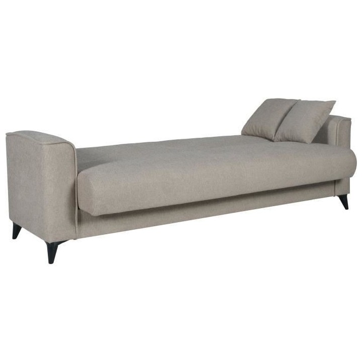 Canapé convertible 3 places - BERGAMO - Tissu beige - 2 coussins - co