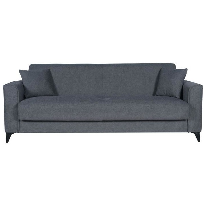 Canapé convertible 3 places - BERGAMO - Tissu gris foncé - 2 coussin