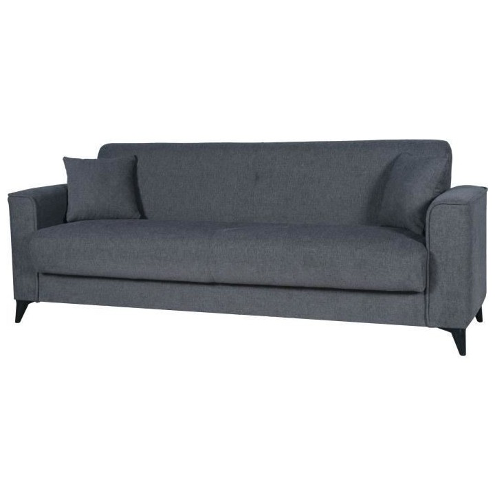 Canapé convertible 3 places - BERGAMO - Tissu gris foncé - 2 coussin