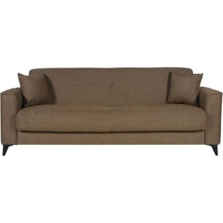 Canapé convertible 3 places - BERGAMO - Tissu marron - 2 coussins - c