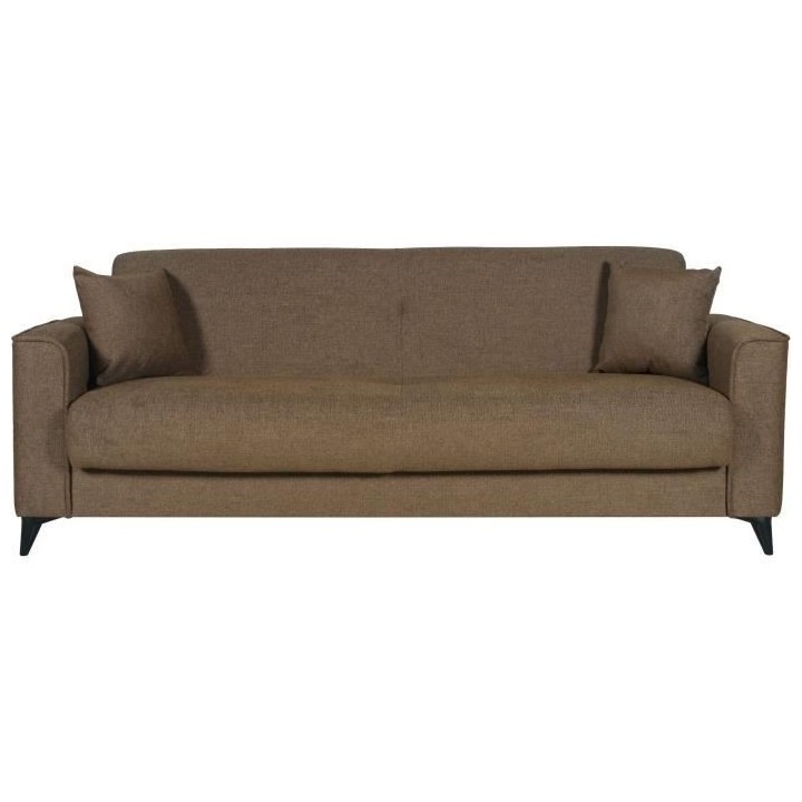 Canapé convertible 3 places - BERGAMO - Tissu marron - 2 coussins - c