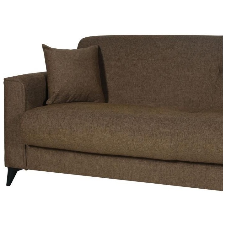 Canapé convertible 3 places - BERGAMO - Tissu marron - 2 coussins - c