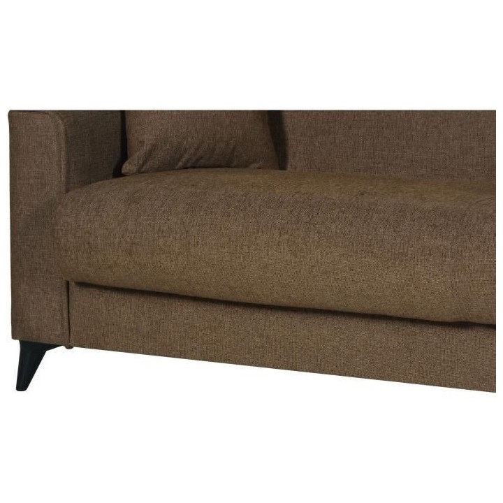 Canapé convertible 3 places - BERGAMO - Tissu marron - 2 coussins - c