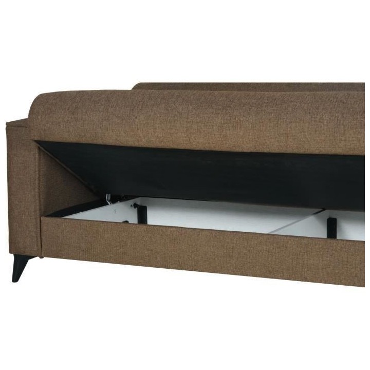 Canapé convertible 3 places - BERGAMO - Tissu marron - 2 coussins - c