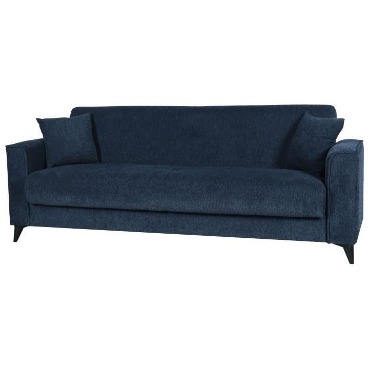 Canapé convertible 3 places - BERGAMO - Tissu bleu foncé - 2 coussin