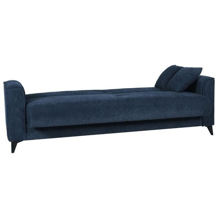Canapé convertible 3 places - BERGAMO - Tissu bleu foncé - 2 coussin
