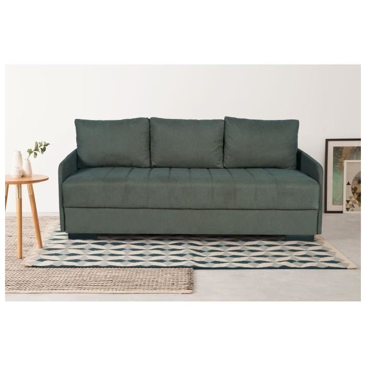 Canapé convertible 3 places - BETTA - Tissu vert foncé - Couchage 14