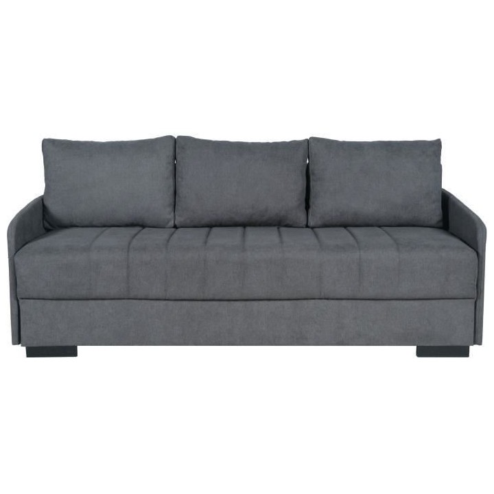 Canapé convertible 3 places - BETTA - Tissu gris clair - Couchage 145
