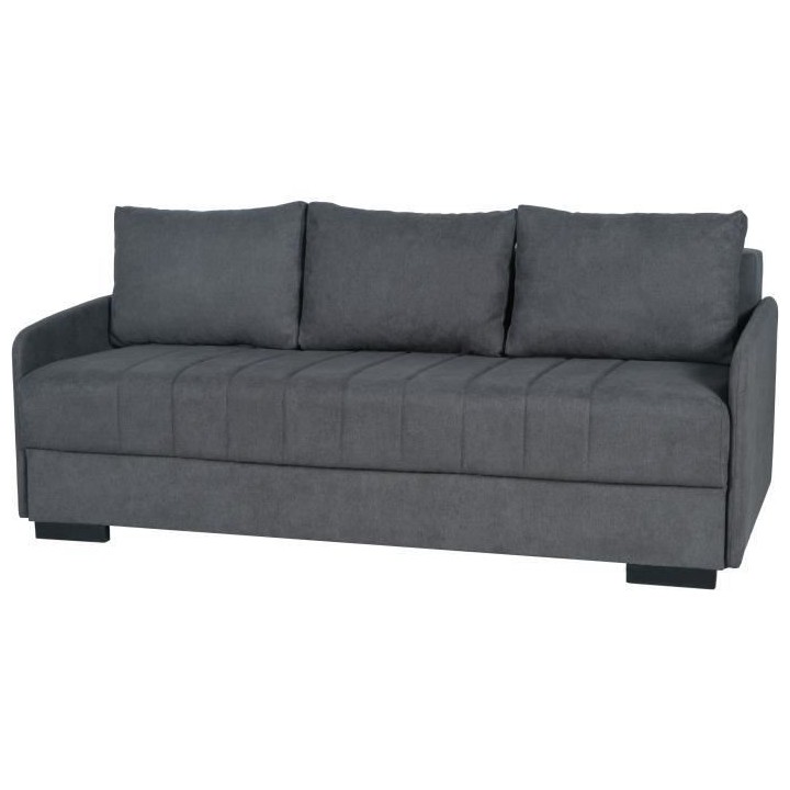 Canapé convertible 3 places - BETTA - Tissu gris clair - Couchage 145