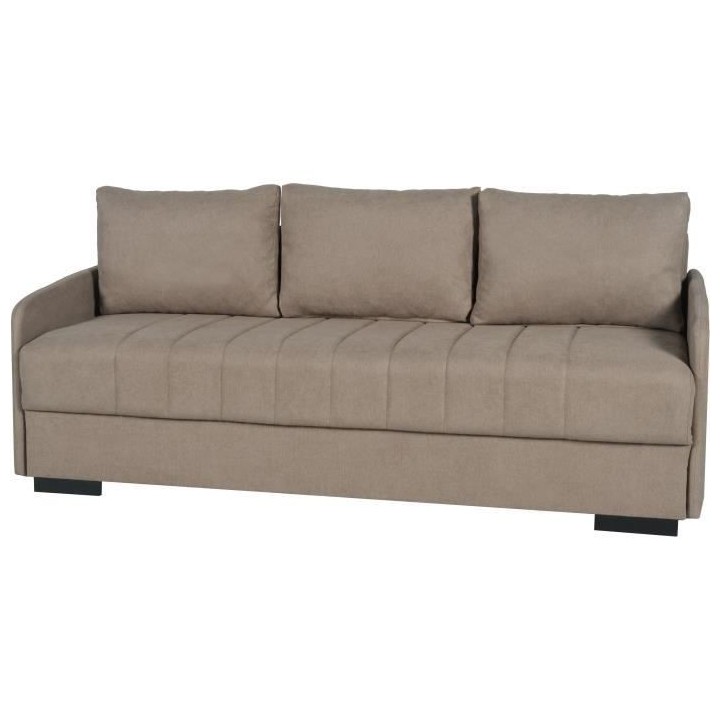 Canapé convertible 3 places - BETTA - Tissu beige - Couchage 145 x 19