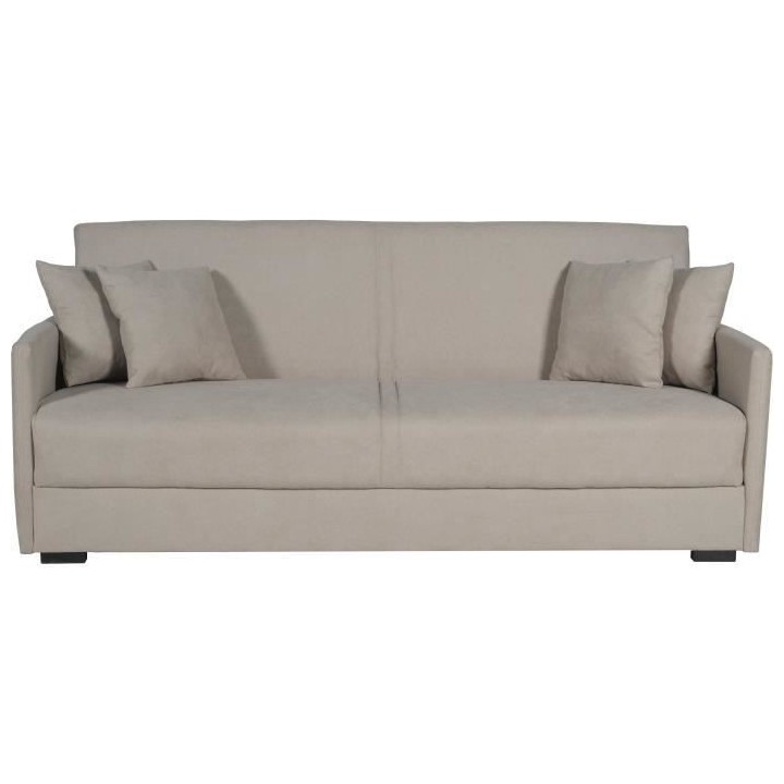 Canapé convertible 3 places - BIANCA - Tissu beige - 4 coussins - Cof