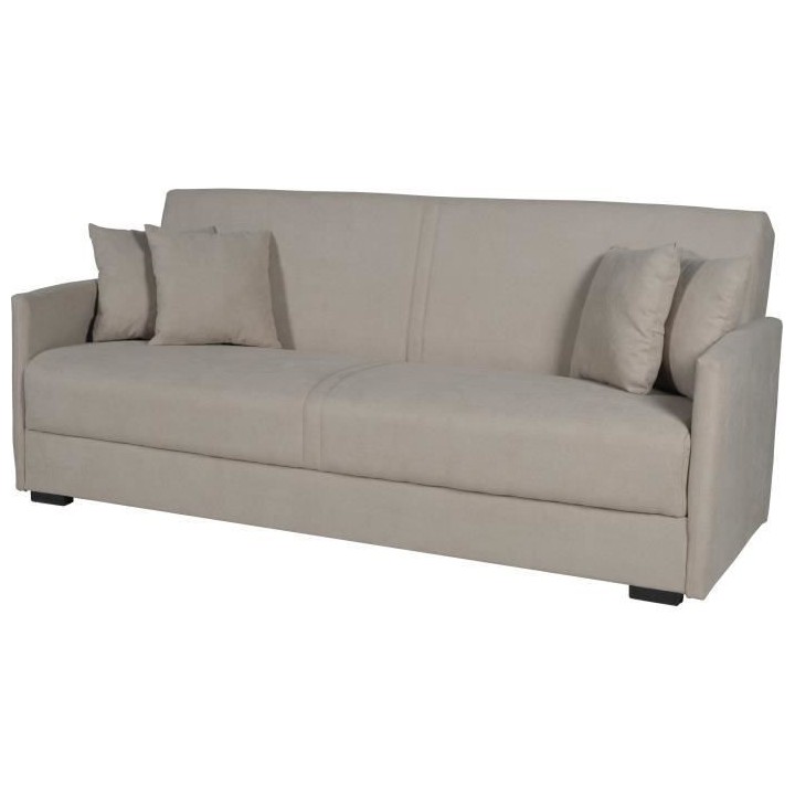 Canapé convertible 3 places - BIANCA - Tissu beige - 4 coussins - Cof