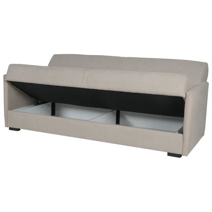 Canapé convertible 3 places - BIANCA - Tissu beige - 4 coussins - Cof
