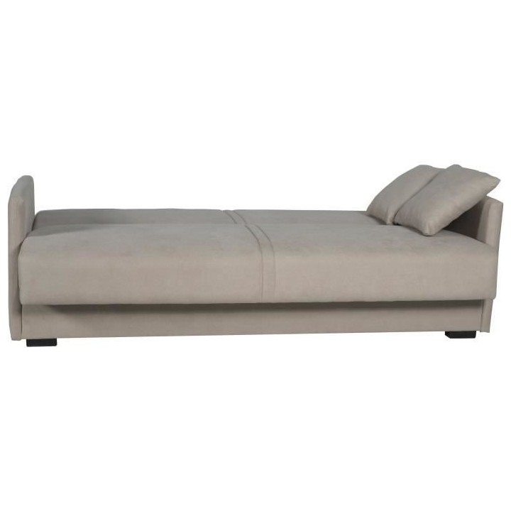 Canapé convertible 3 places - BIANCA - Tissu beige - 4 coussins - Cof