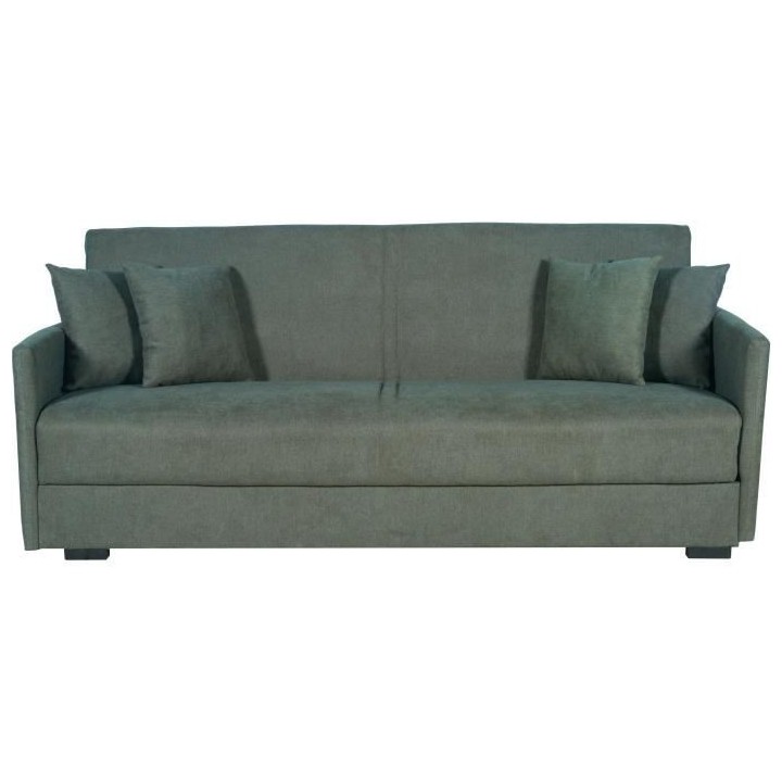 Canapé convertible 3 places - BIANCA - Tissu vert foncé - 4 coussins