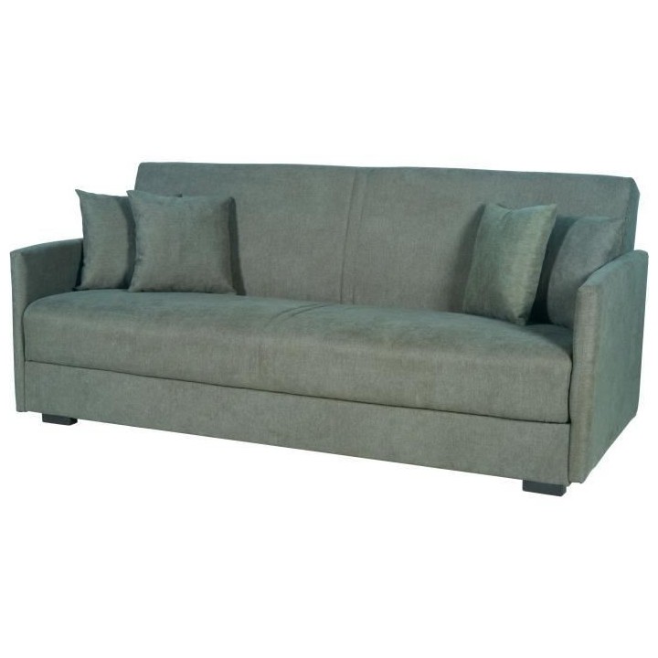 Canapé convertible 3 places - BIANCA - Tissu vert foncé - 4 coussins