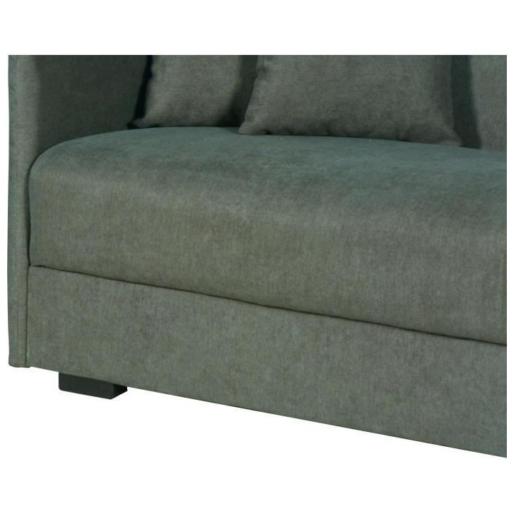 Canapé convertible 3 places - BIANCA - Tissu vert foncé - 4 coussins