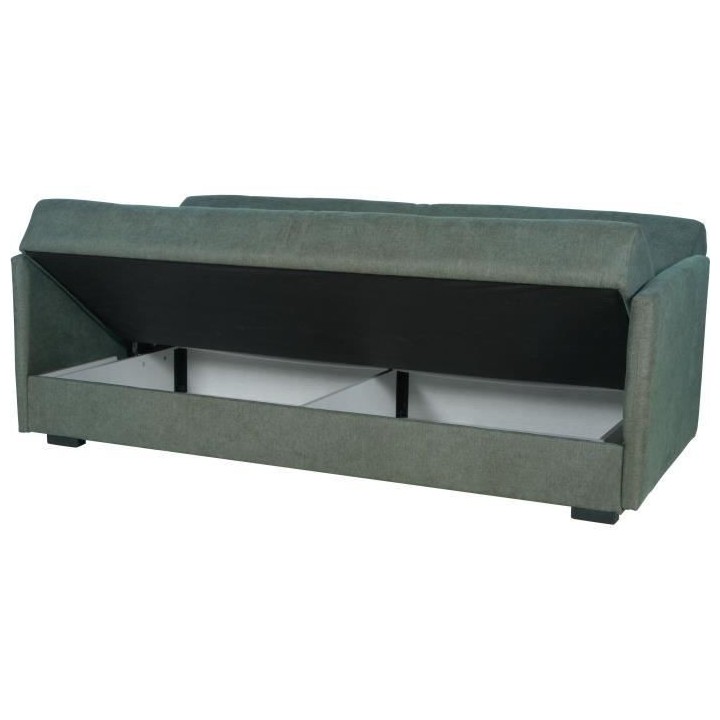 Canapé convertible 3 places - BIANCA - Tissu vert foncé - 4 coussins