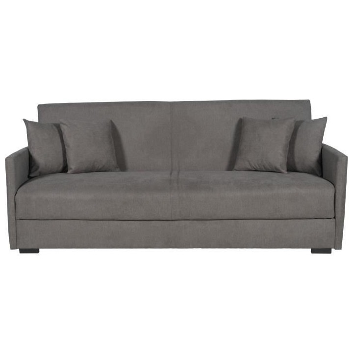 Canapé convertible 3 places - BIANCA - Tissu taupe - 4 coussins - Cof